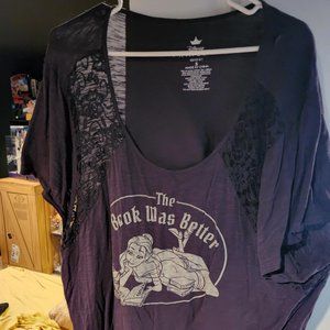 Torrid 5 Belle tshirt with lace sleeves, navy